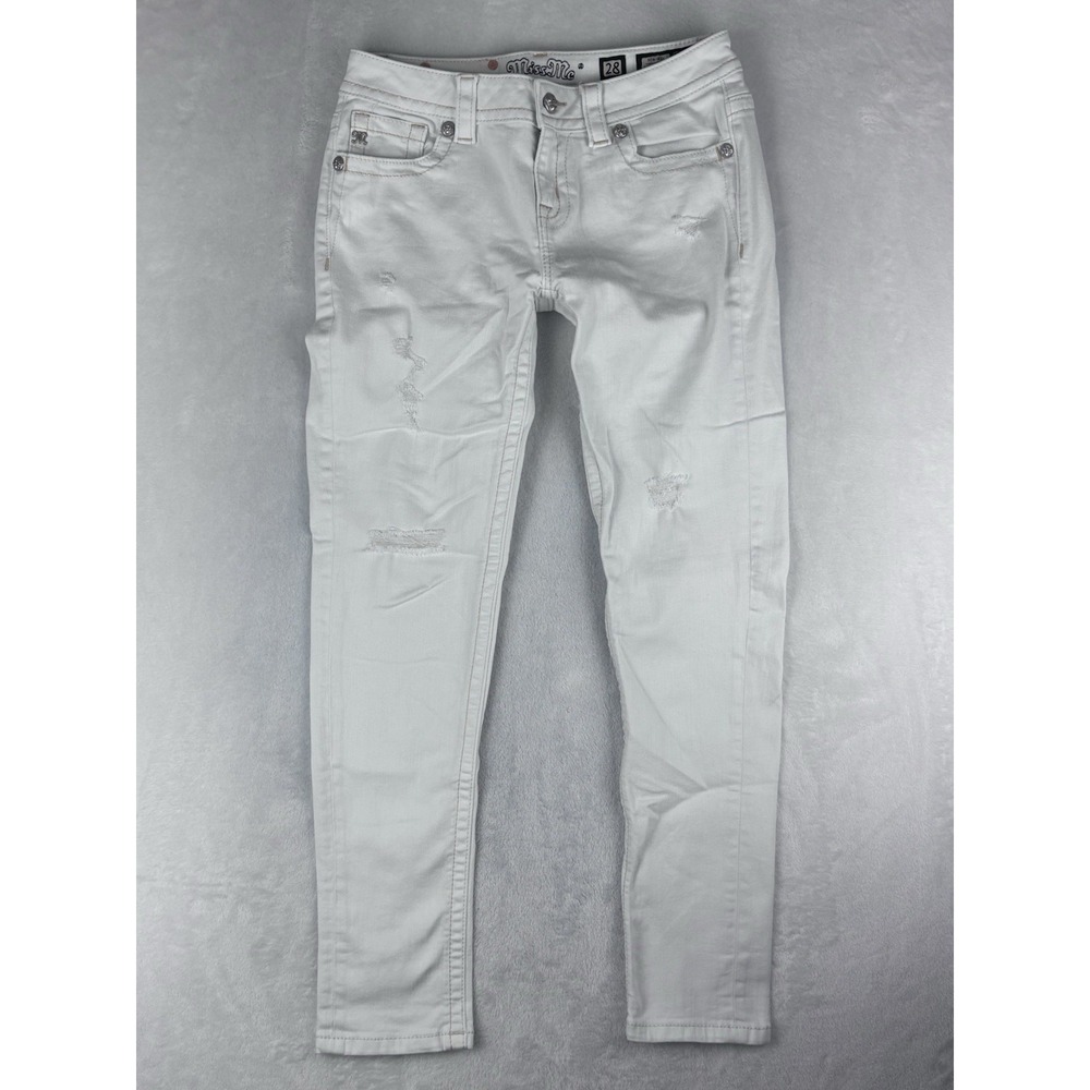 Miss Me Jeans Women's White Cuffed Skinny Mid Rise Jeans Size‎ 28